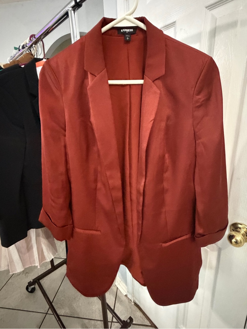Express Satin Blazer in Deep Rust